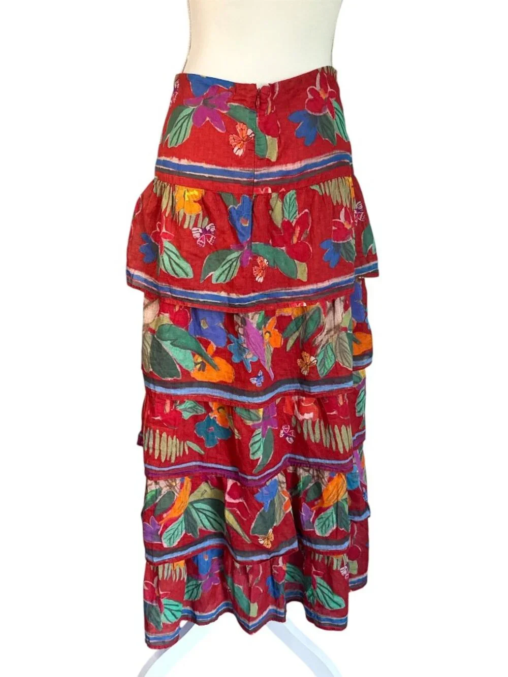 Marie Oliver Christie Floral Cotton Tiered Midi Skirt Womens Long